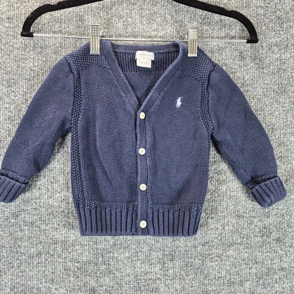 Ralph Lauren Baby Cardigan 18M Navy Blue Cotton Embroidered Pony